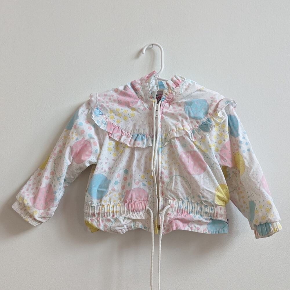 Vtg 90s Playskool Pastel Patchwork Jacket Hood Girls 2/3T Polka Dot Retro